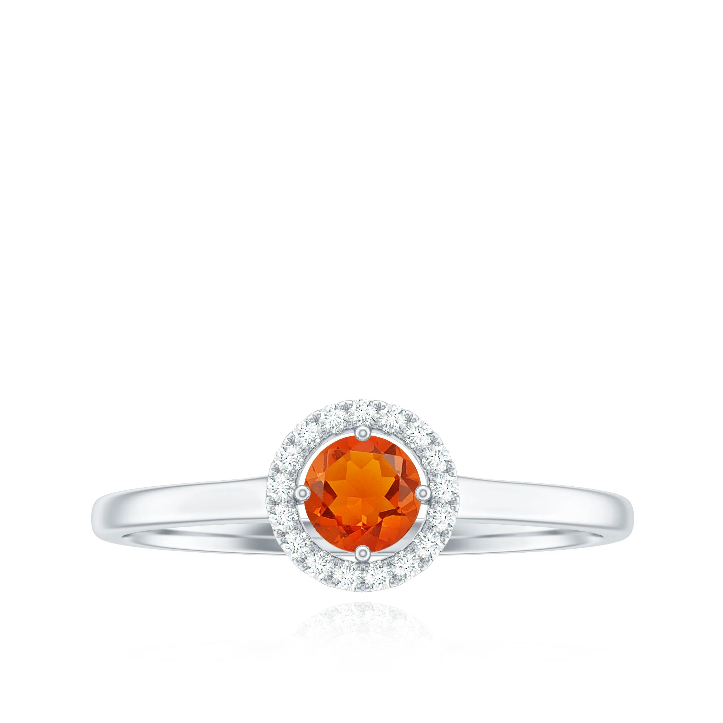 Natural Fire Opal Promise Ring with Diamond Halo