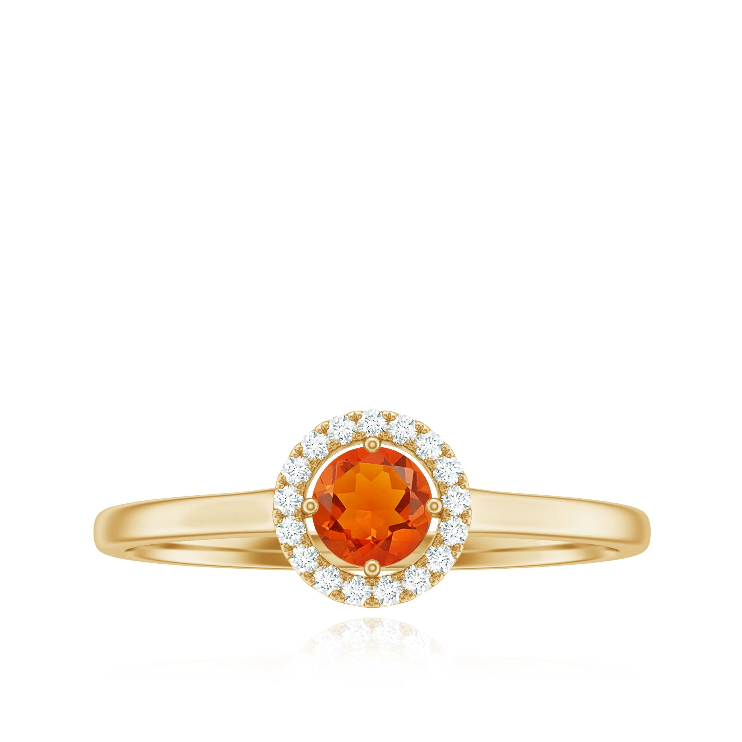 Natural Fire Opal Promise Ring with Diamond Halo