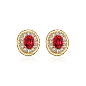 Natural Ruby Earrings & Diamonds Halo In Yellow Gold