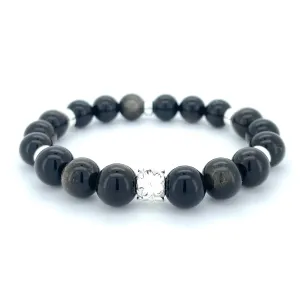 OBSIDIAN & STERLING SILVER BEADED BRACELET