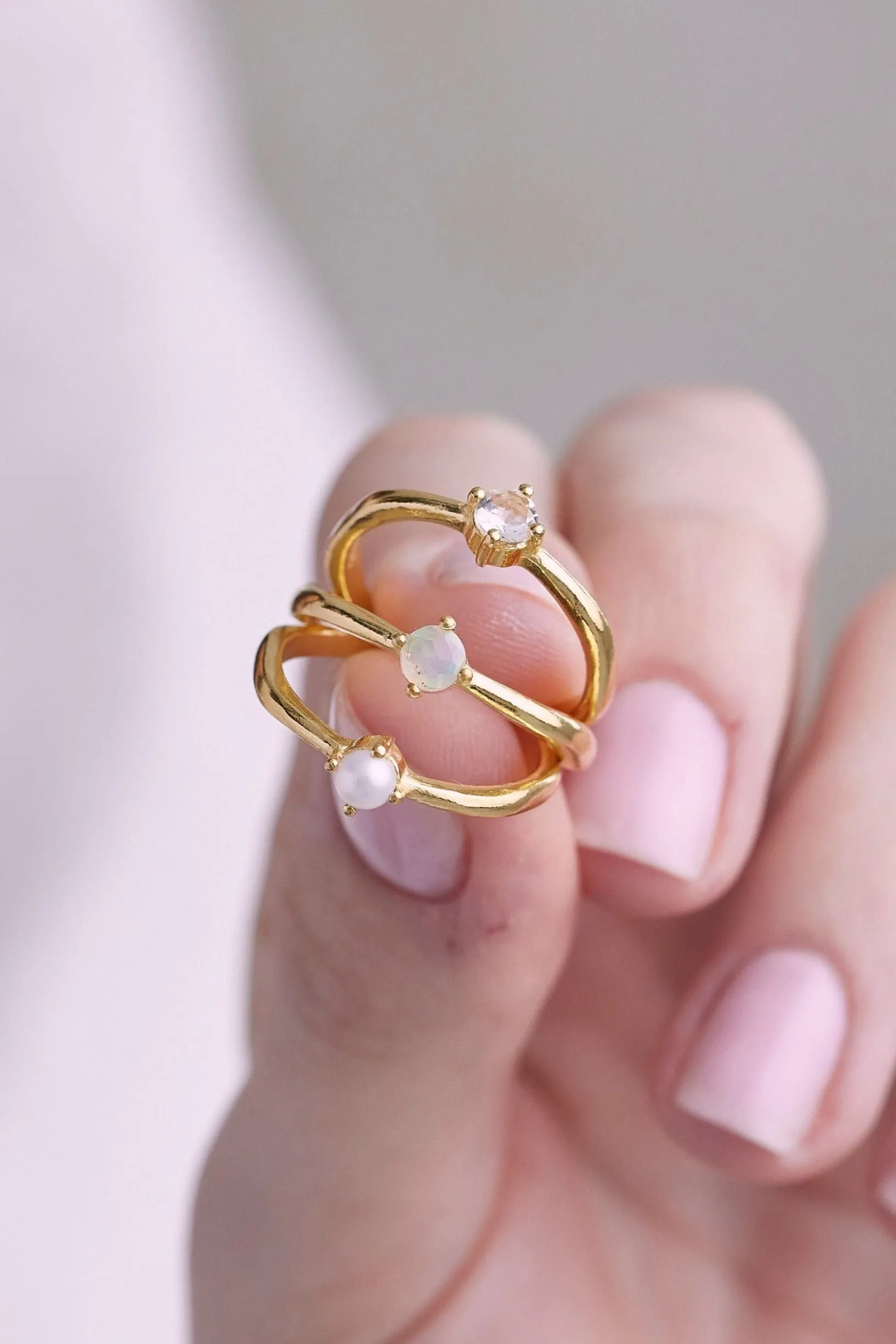 October Opal Gold Birthstone Ring