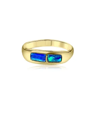 One 18kt Yellow Gold 2 Opal inlay bar band