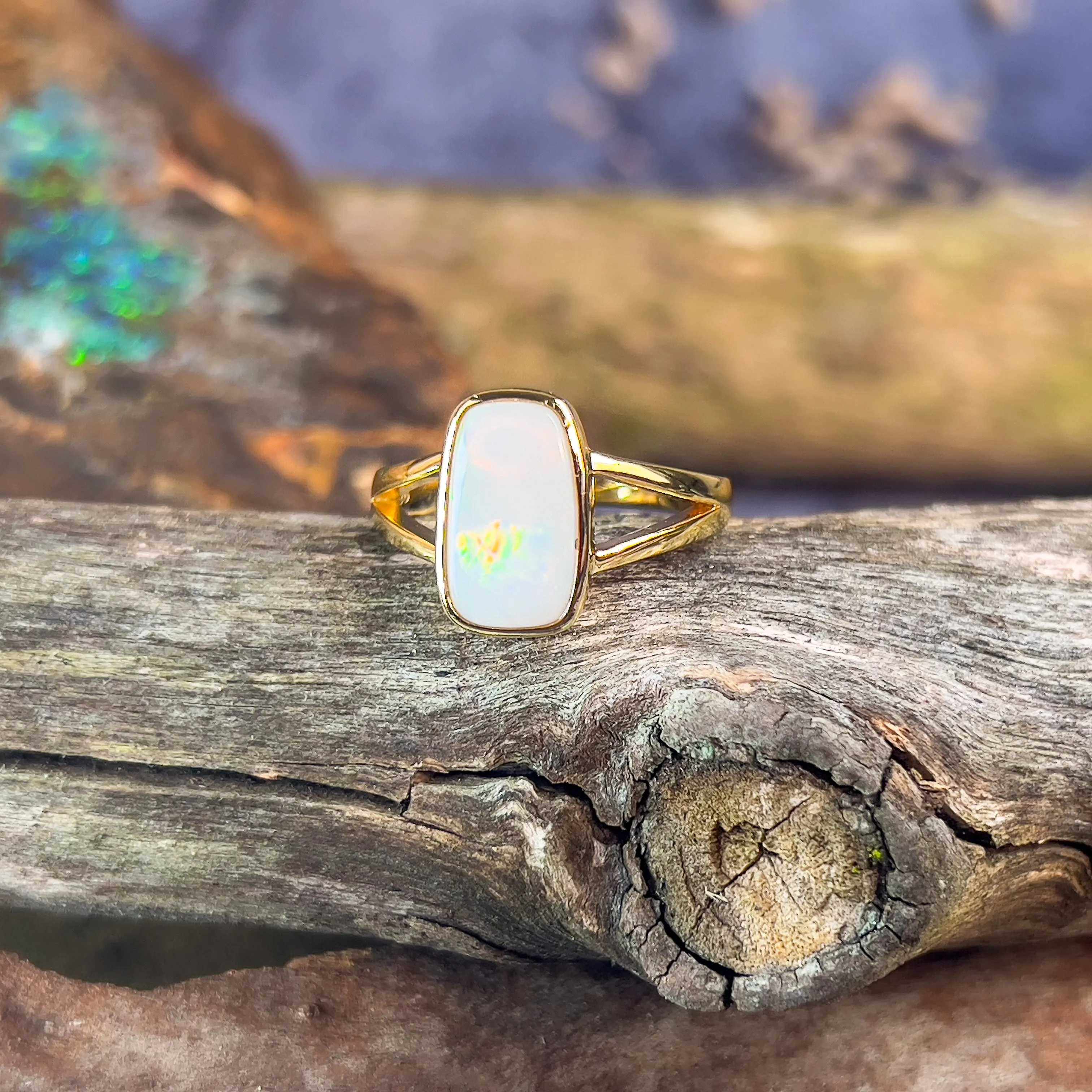 One Gold plated Sterling Silver White Opal 1.73ct solitaire ring