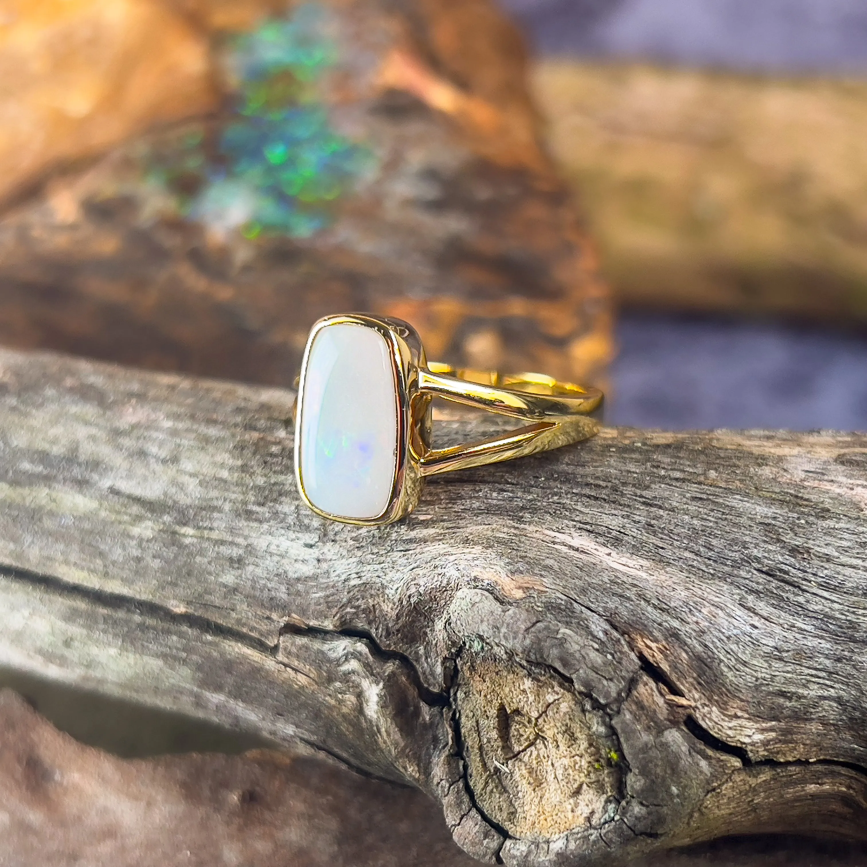 One Gold plated Sterling Silver White Opal 1.73ct solitaire ring