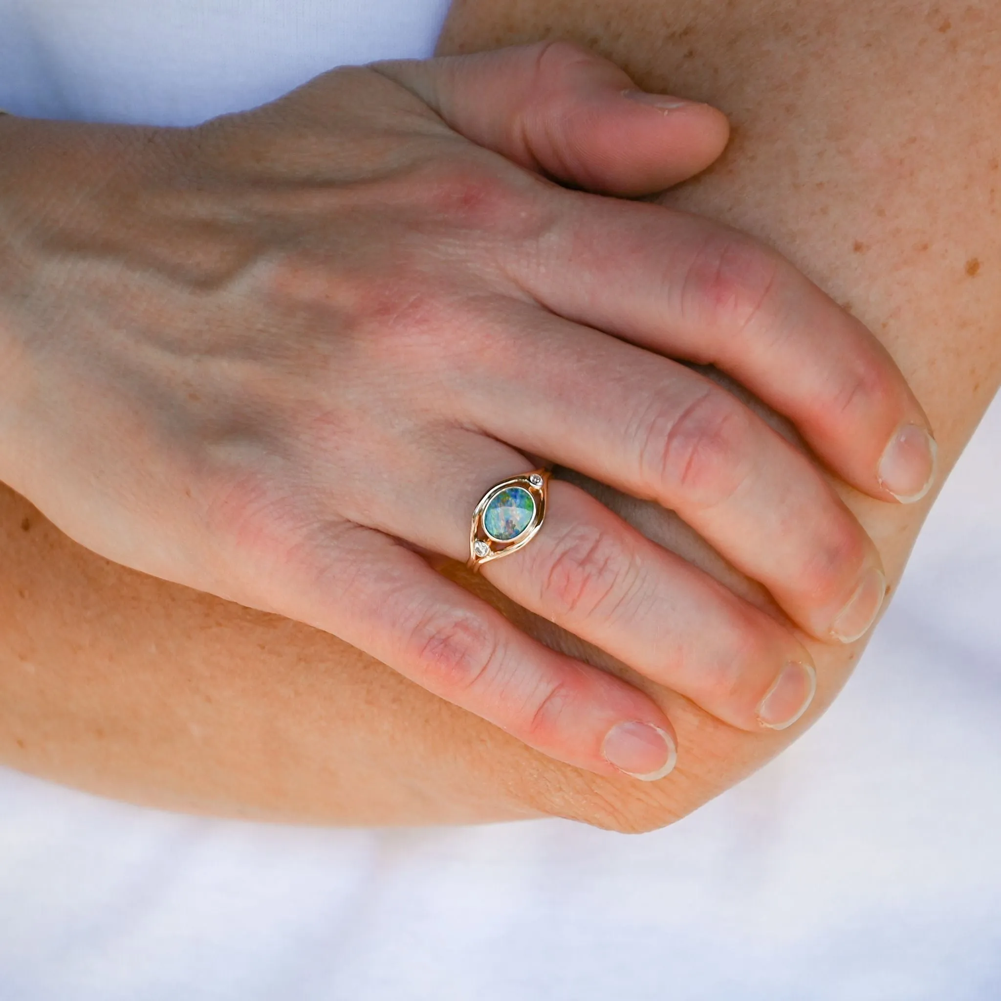 Opal Doublet and Diamond Ring