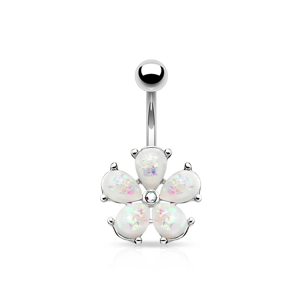 Opal Glitter Flower Belly Ring