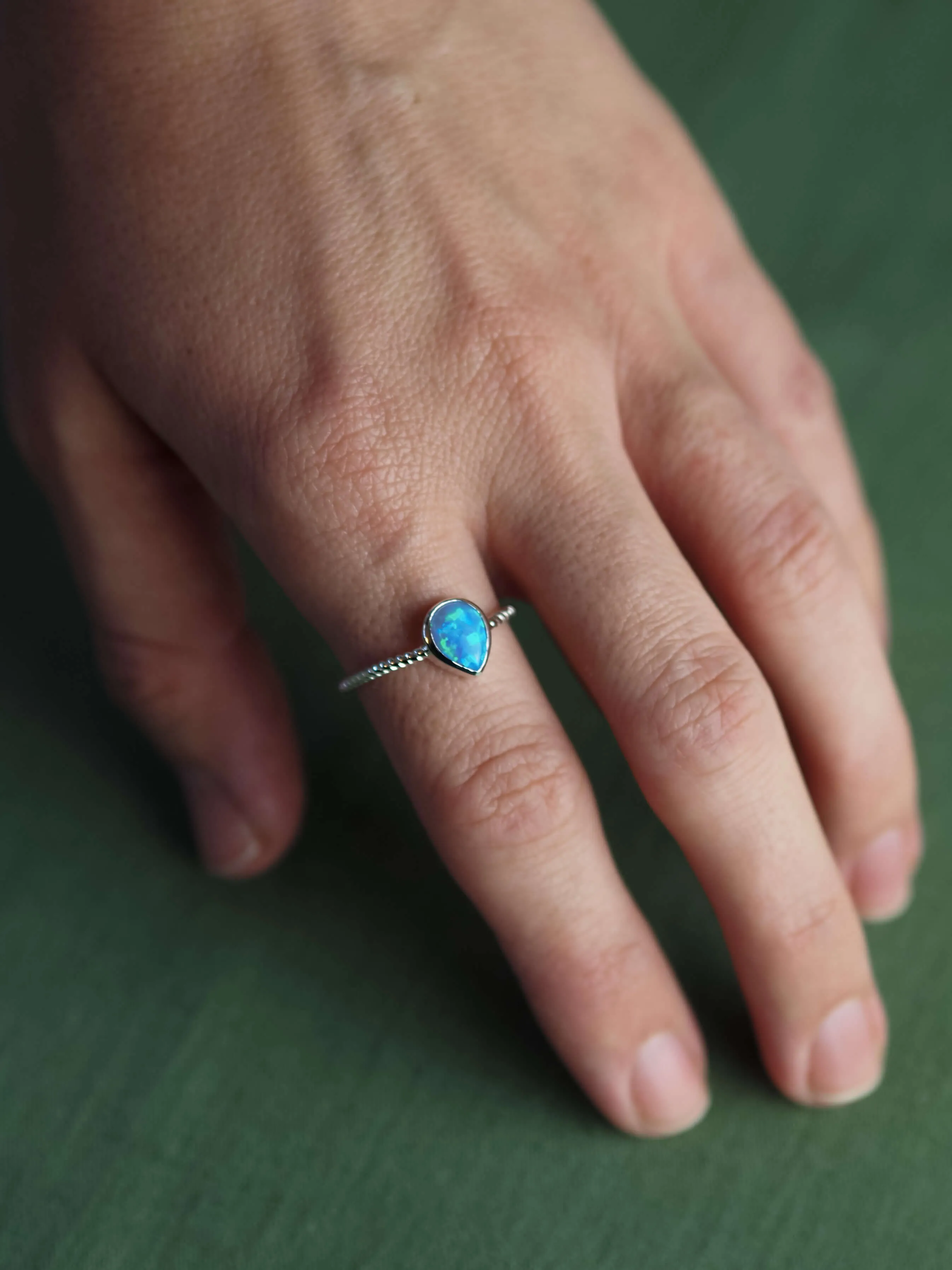 Opal Teardrop Twist Band Ring