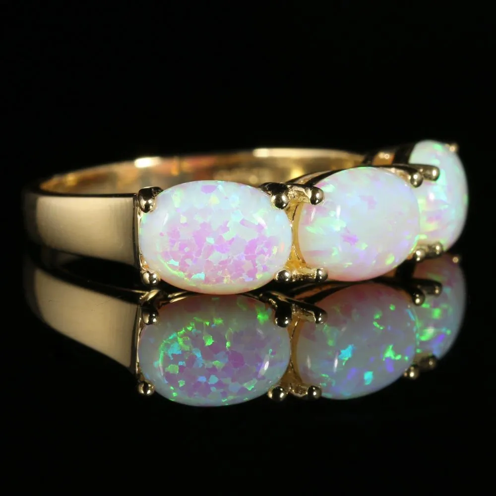 Opal Trilogy Ring 9Ct Yellow Gold 1.10Ct Opal