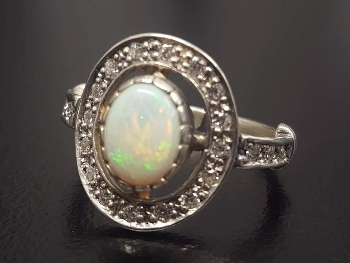 Opal Vintage Ring - Halo Opal Ring - October Birthstone Ring