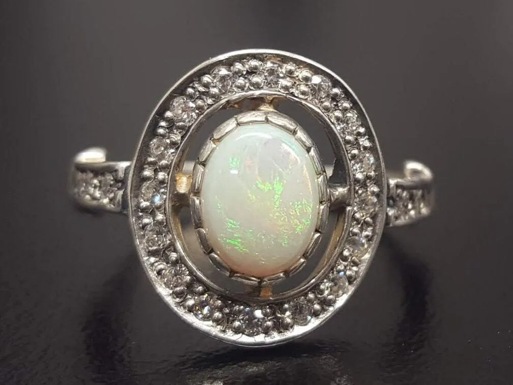 Opal Vintage Ring - Halo Opal Ring - October Birthstone Ring