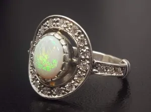 Opal Vintage Ring - Halo Opal Ring - October Birthstone Ring