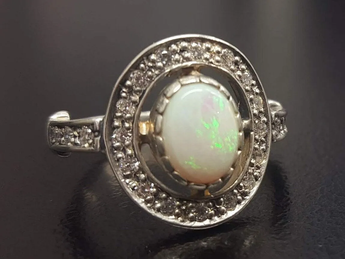 Opal Vintage Ring - Halo Opal Ring - October Birthstone Ring