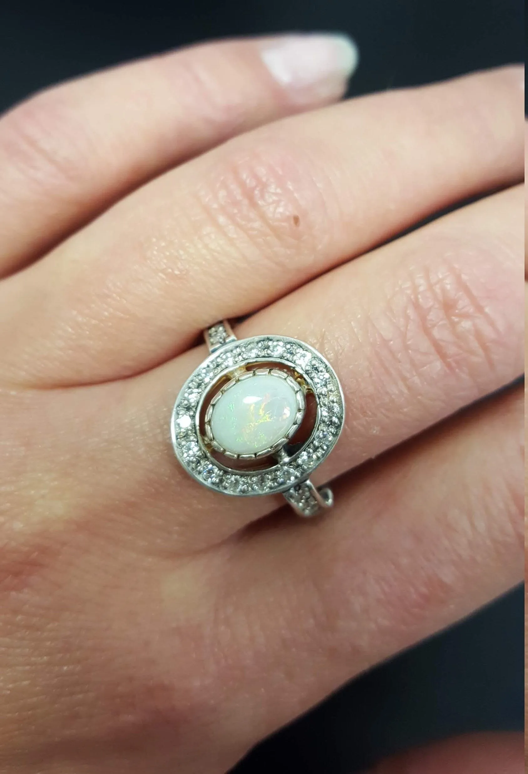 Opal Vintage Ring - Halo Opal Ring - October Birthstone Ring