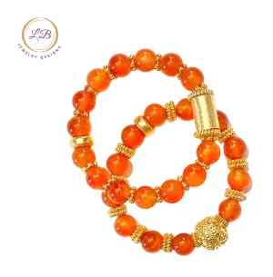 Orange Carnelian & 18k Gold Vermeil Bali Beaded Bracelet