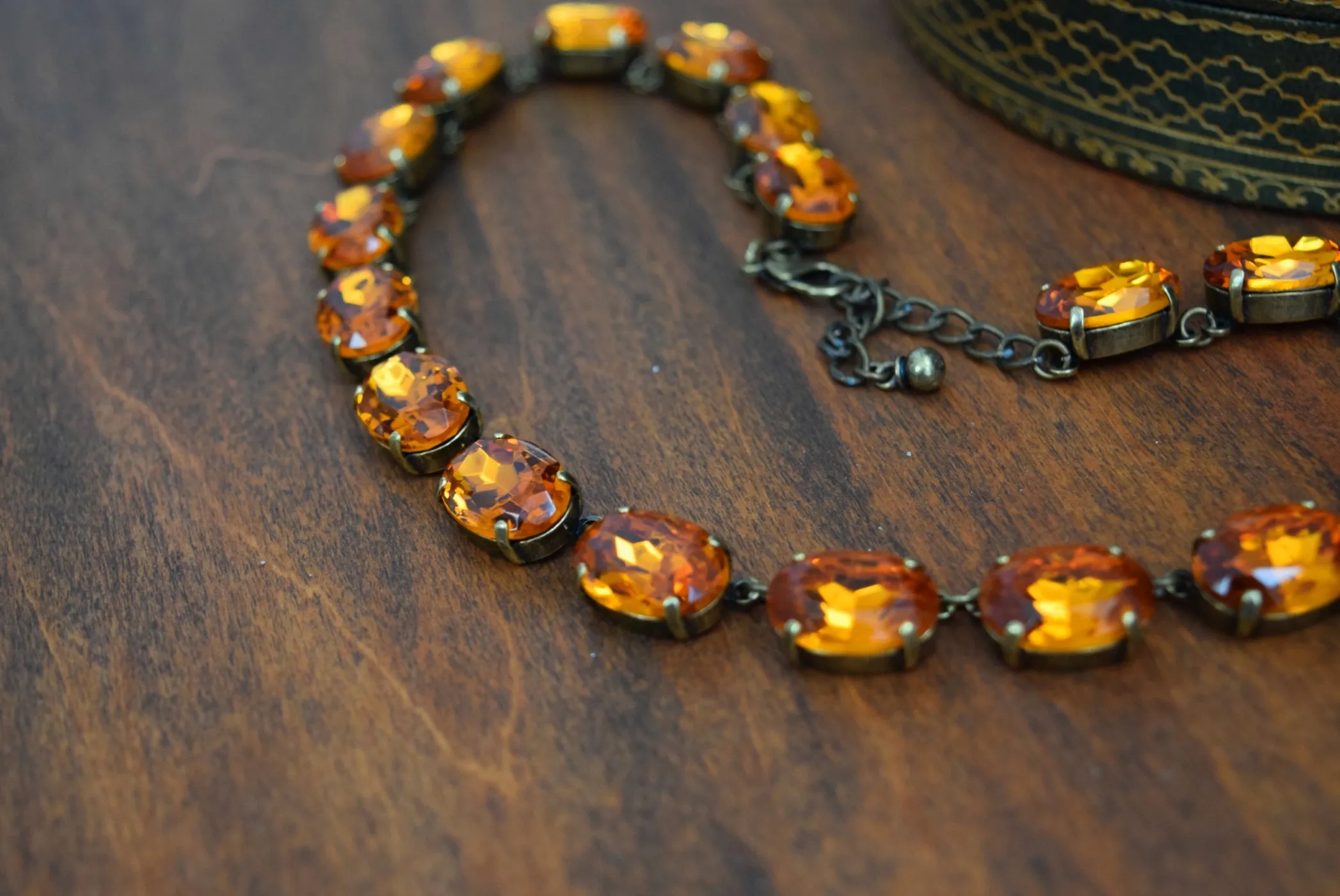 Orange Topaz Paste Riviere Necklace - Large Oval