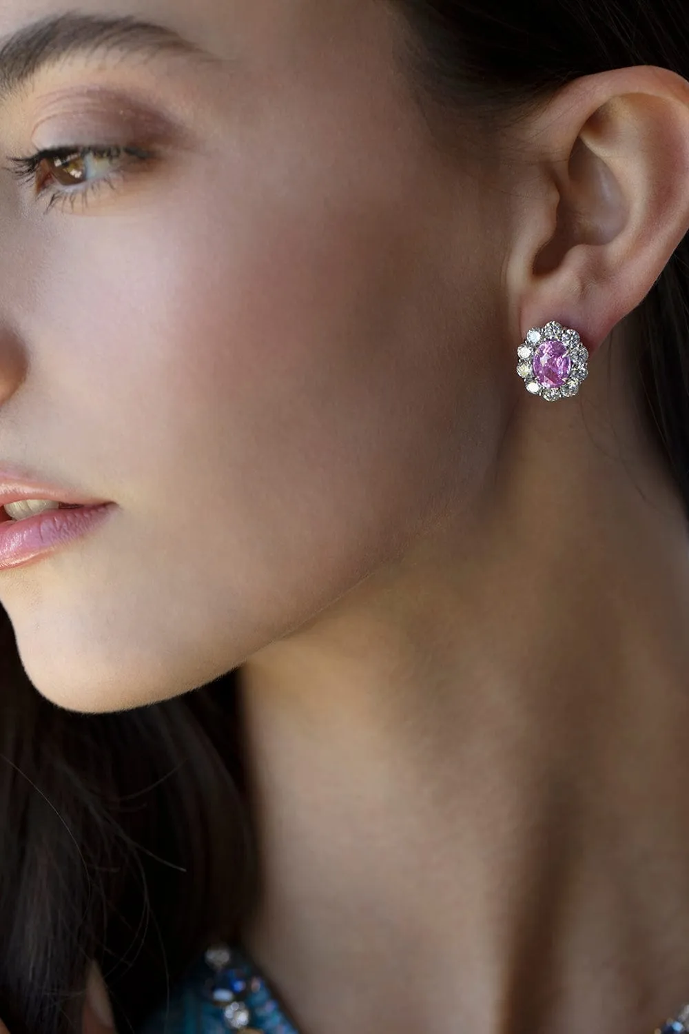 Oval Pink Sapphire and Diamond Earrings