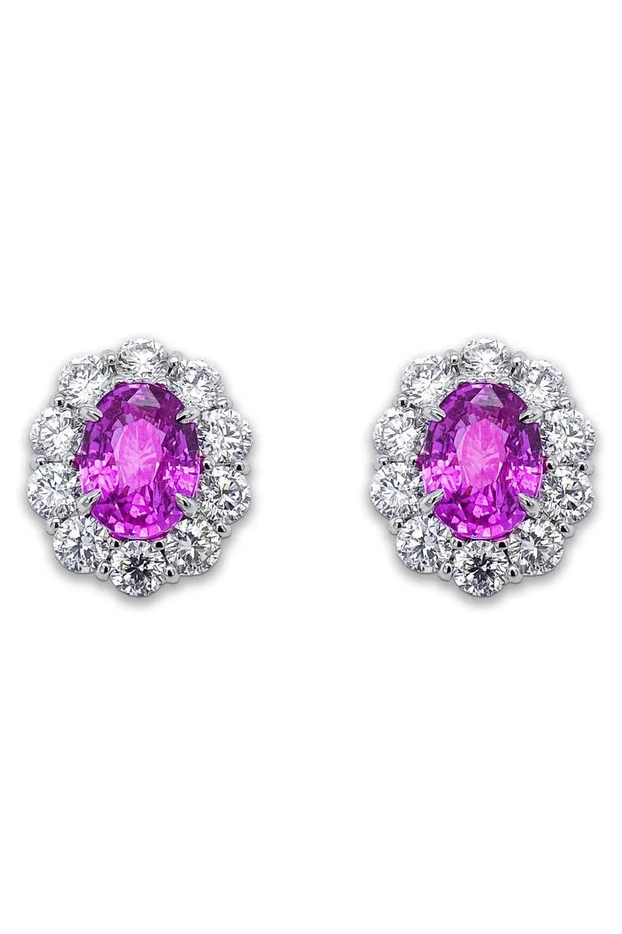 Oval Pink Sapphire and Diamond Earrings