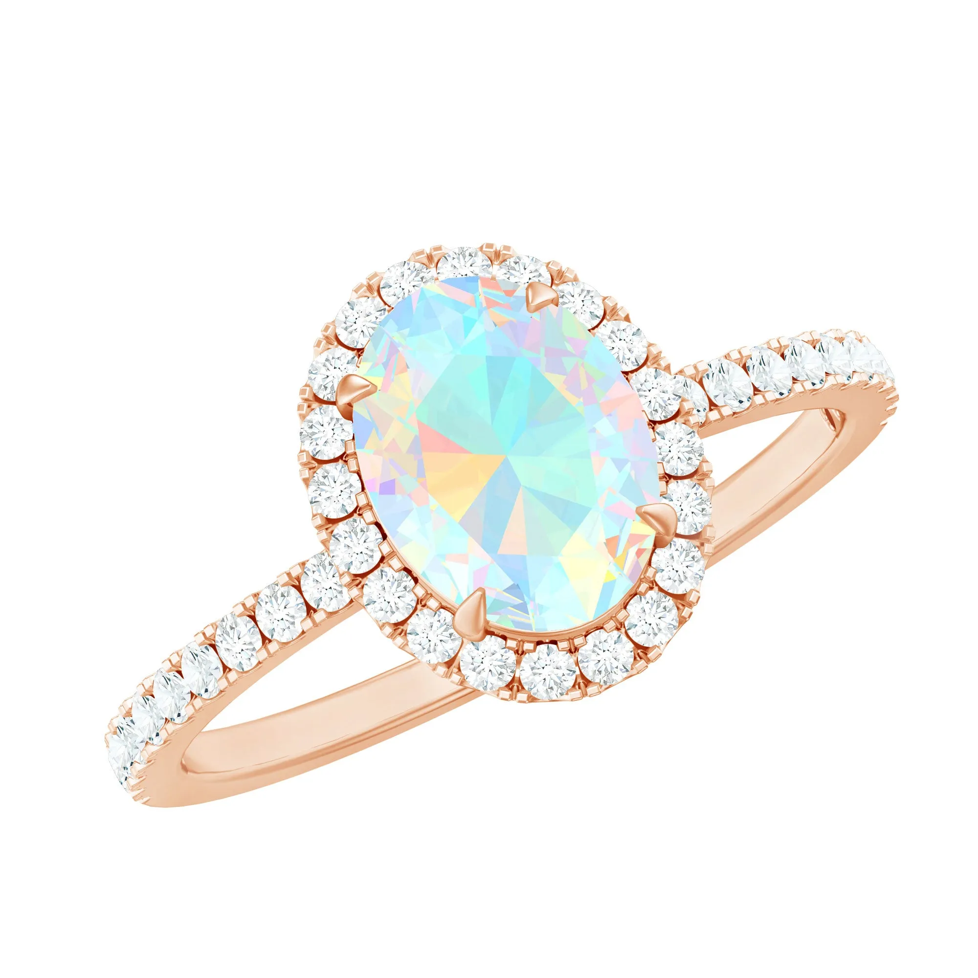 Oval Shape Ethiopian Opal and Diamond Halo Engagement Ring