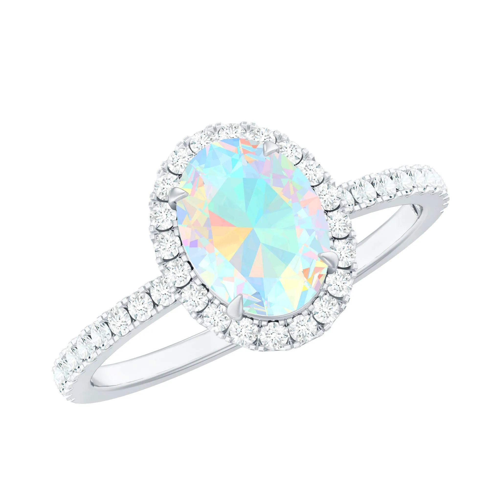 Oval Shape Ethiopian Opal and Diamond Halo Engagement Ring