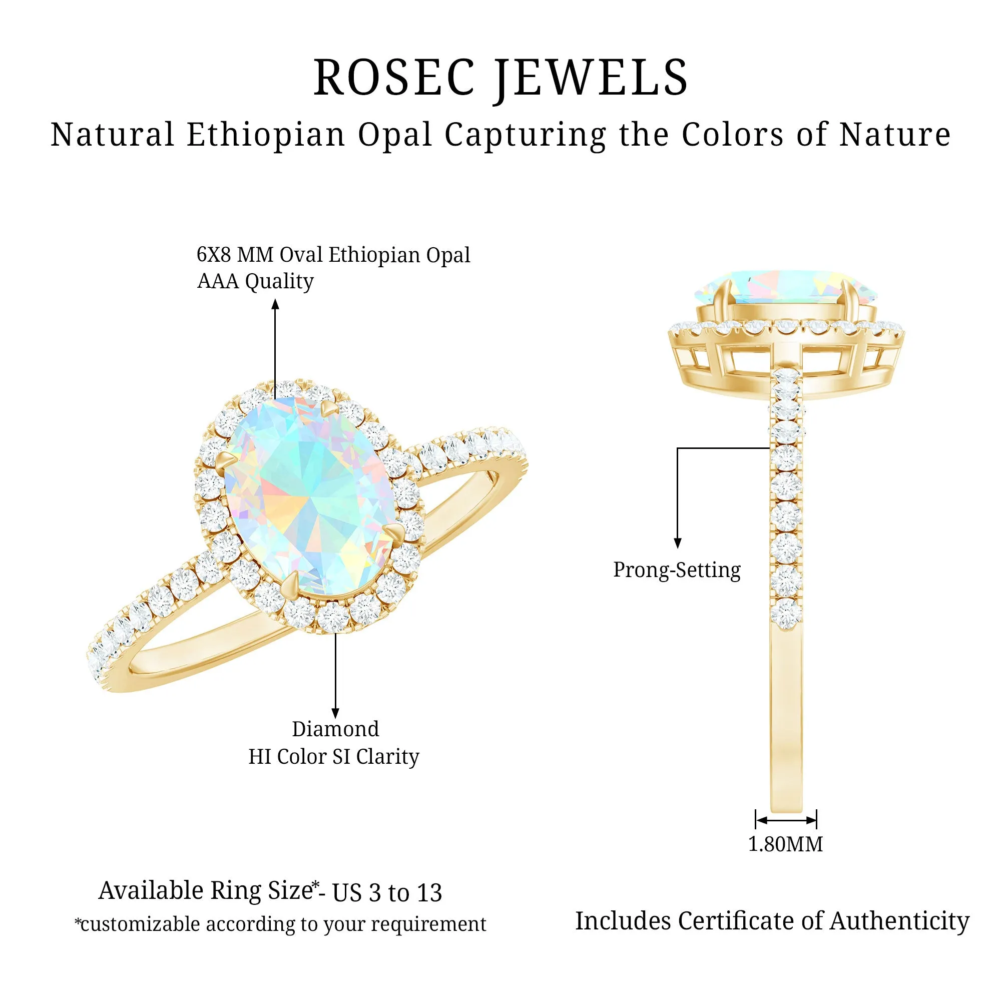 Oval Shape Ethiopian Opal and Diamond Halo Engagement Ring