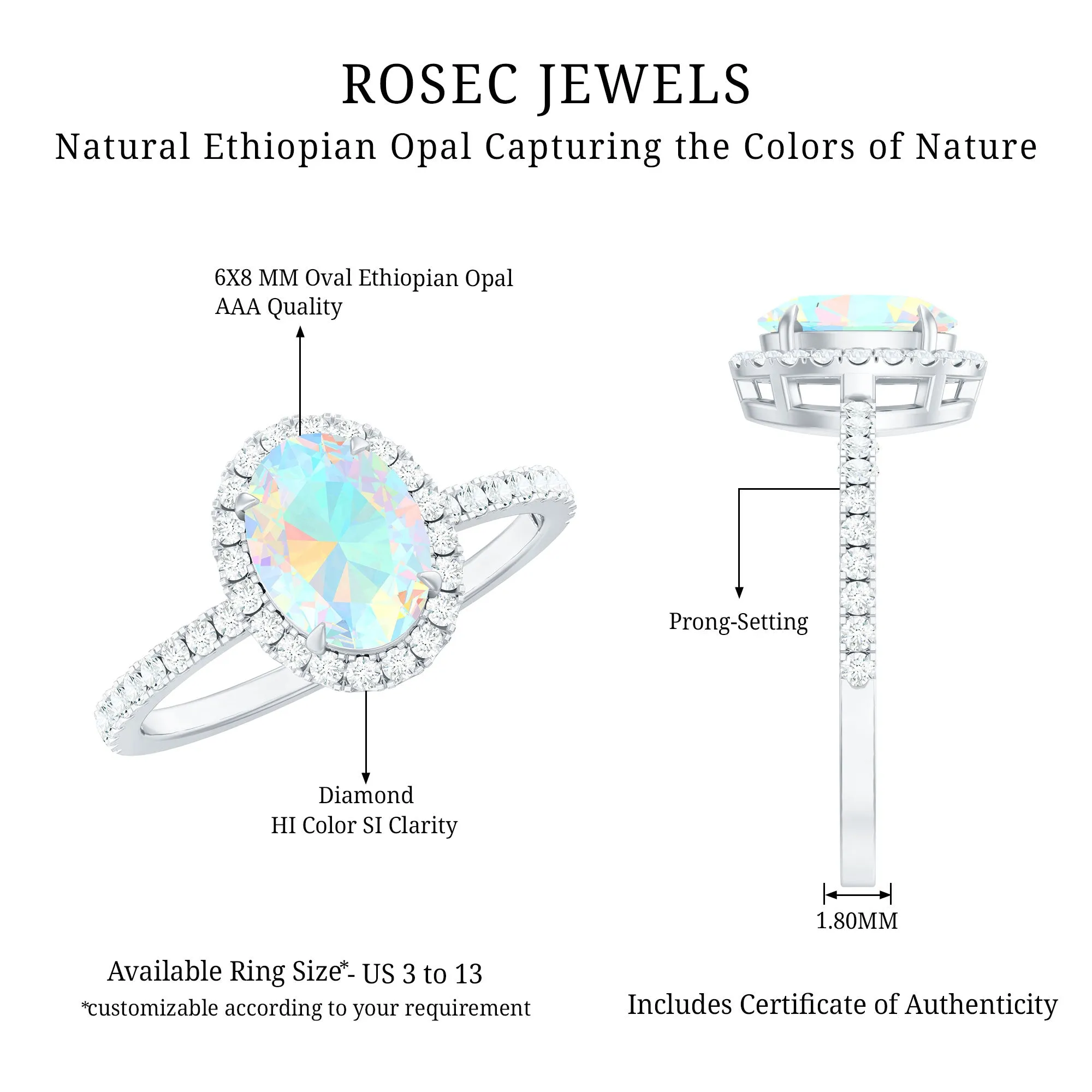 Oval Shape Ethiopian Opal and Diamond Halo Engagement Ring