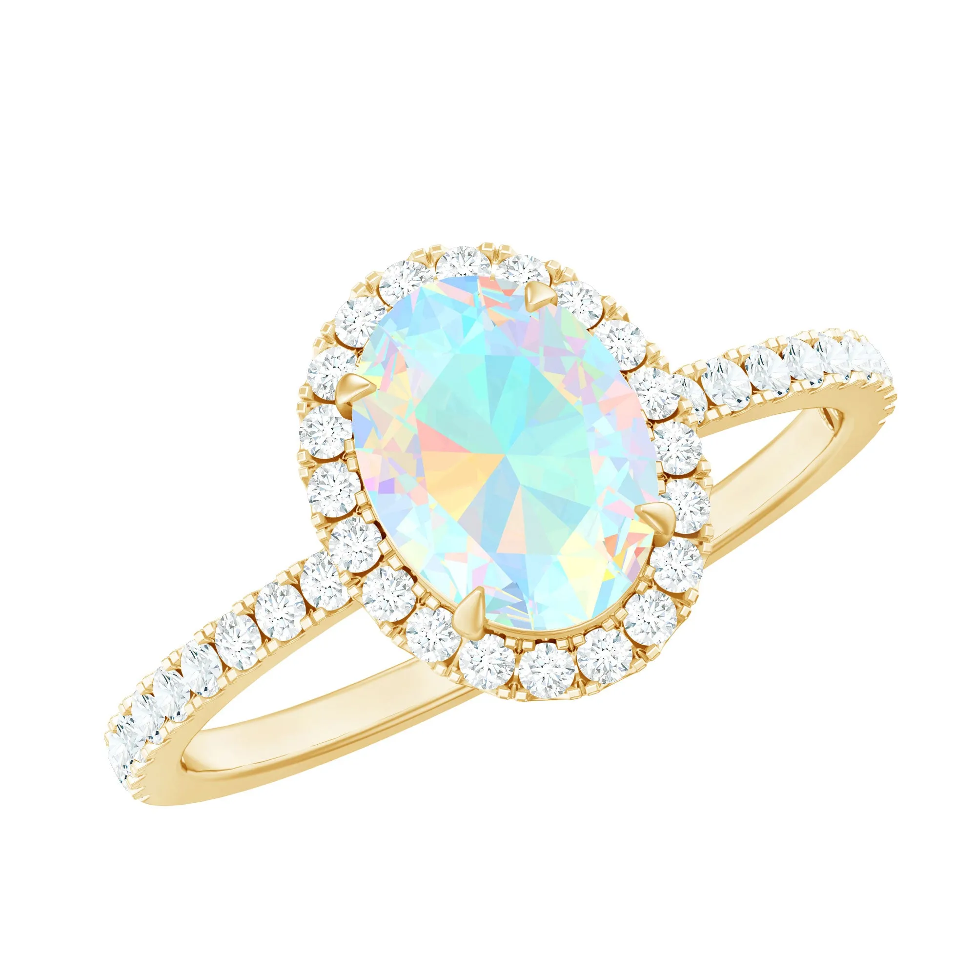 Oval Shape Ethiopian Opal and Diamond Halo Engagement Ring