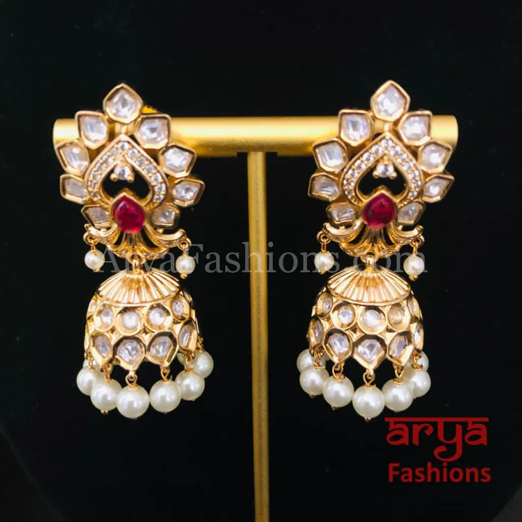 Pacchi Kundan Jhumka Earrings/ Emerald Green Ruby Kundan Earrings