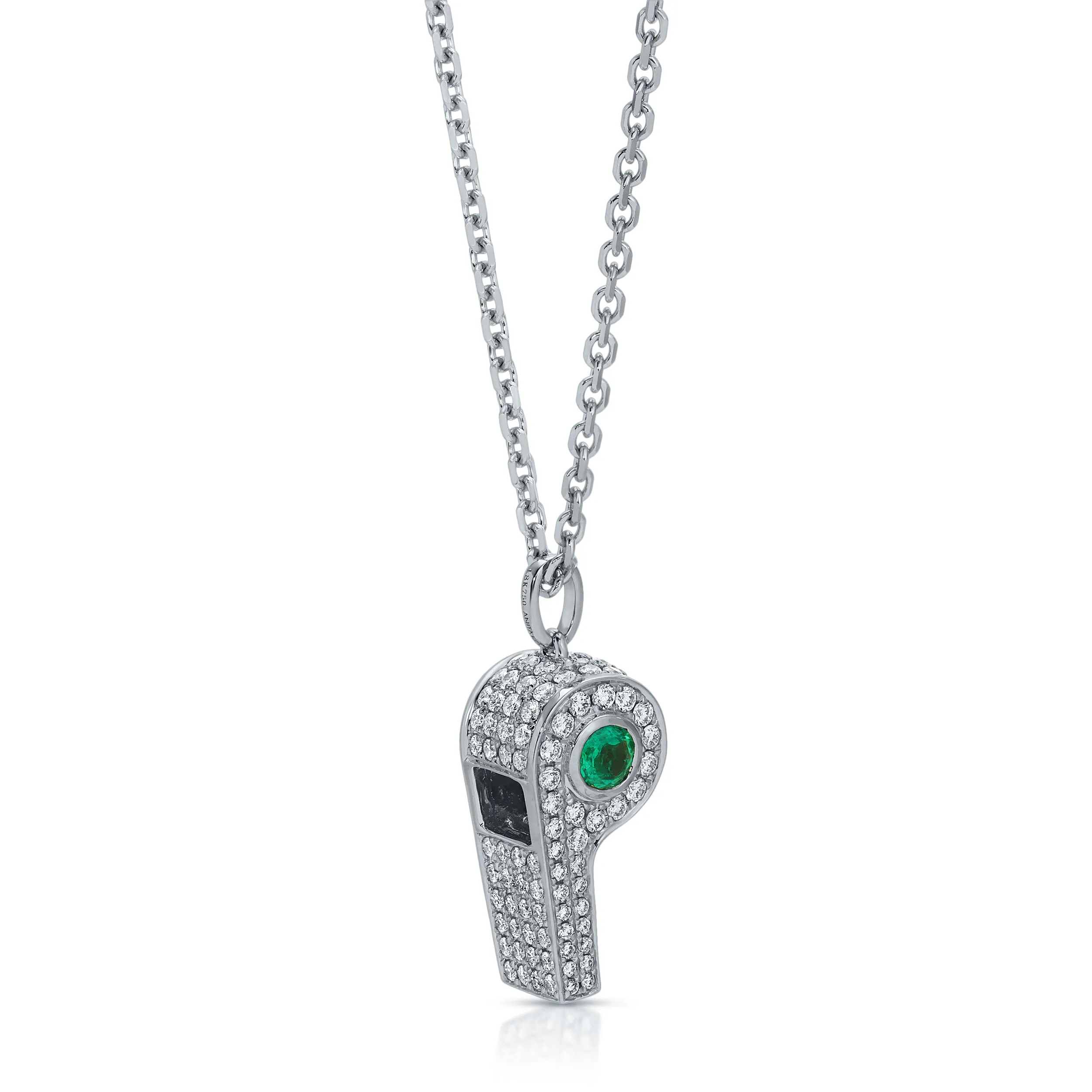 PAVE DIAMOND BABY WHISTLE WITH ROUND COLOMBIAN EMERALD