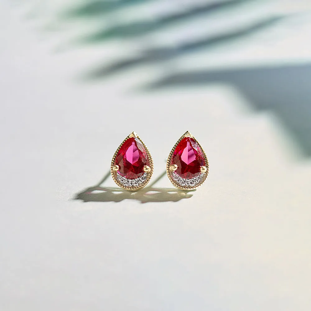 Pear Ruby & Diamond Earrings