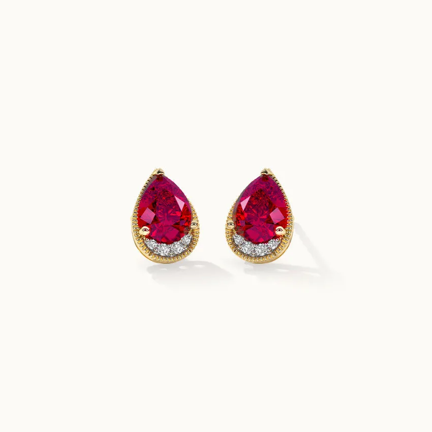 Pear Ruby & Diamond Earrings