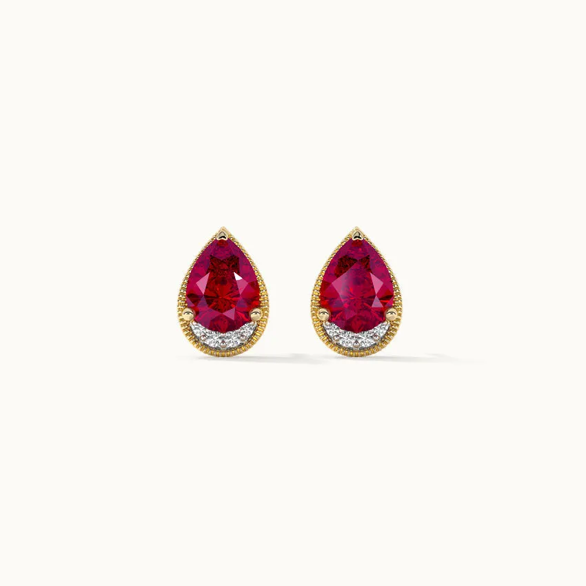 Pear Ruby & Diamond Earrings