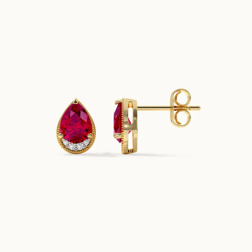 Pear Ruby & Diamond Earrings