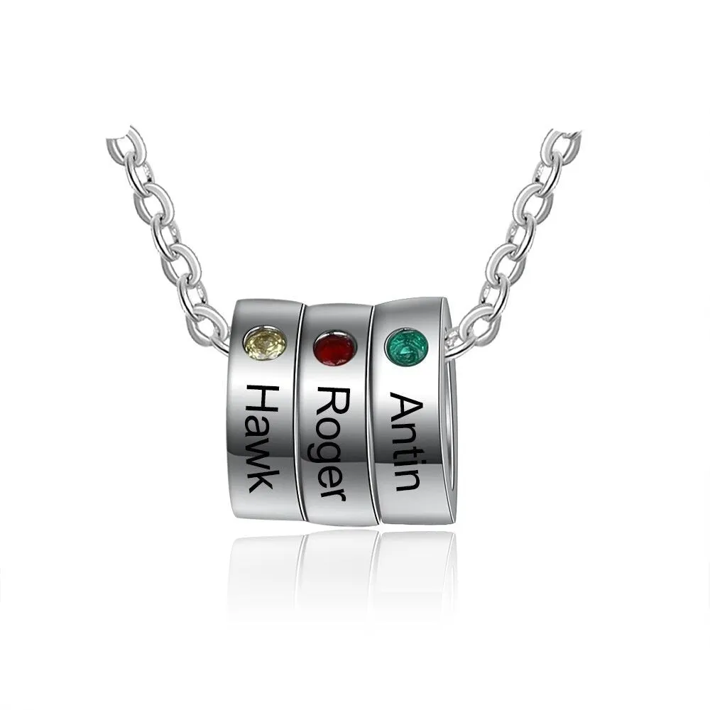 Personalized Multiple Beads Pendant 3 Stones 3 Names