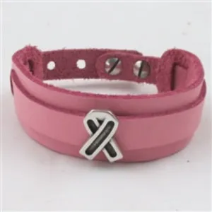 Pink Awareness Leather Cuff Bracelet Unisex