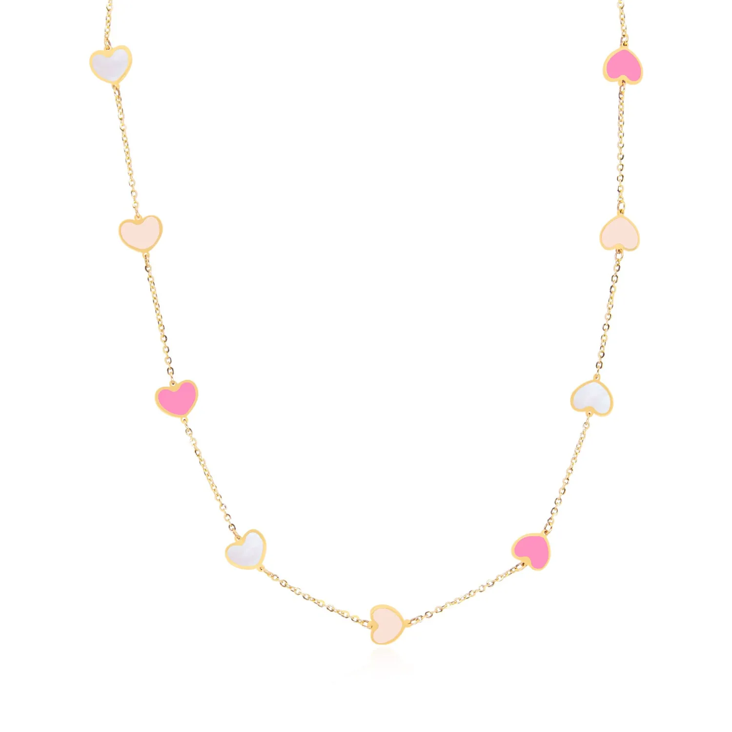 Pink Mixed Heart Station Necklace