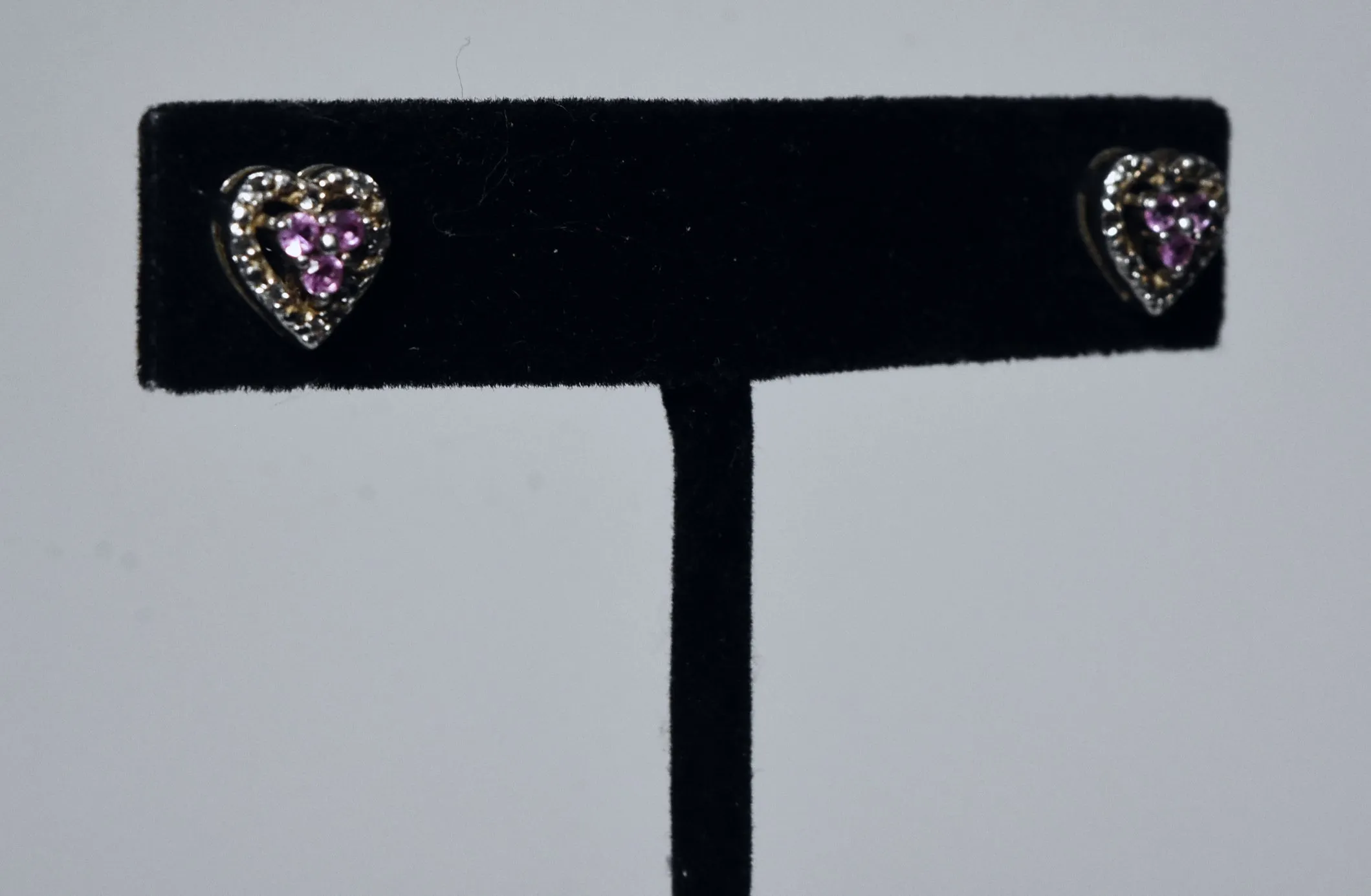 Pink Sapphire and Topaz Sterling Silver Heart Stud Earrings