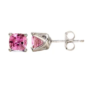 Pink Sapphire Earrings in 14K Gold Square Cushion Cut Studs