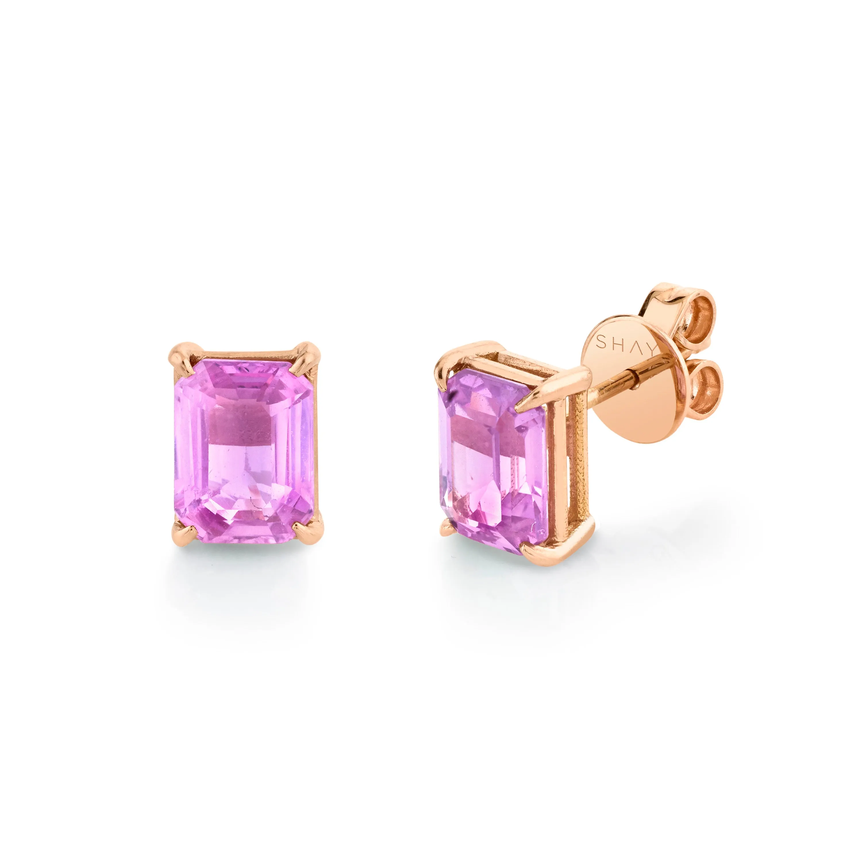 PINK SAPPHIRE EMERALD CUT STUDS, 3-4cts