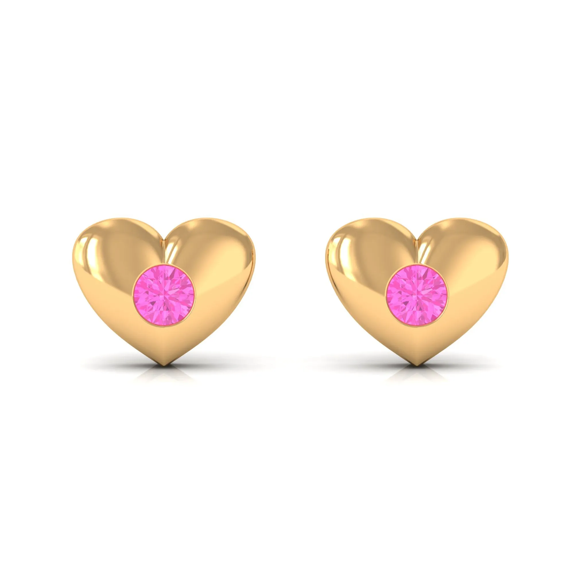 Pink Sapphire Heart Stud Earrings in Gypsy Setting