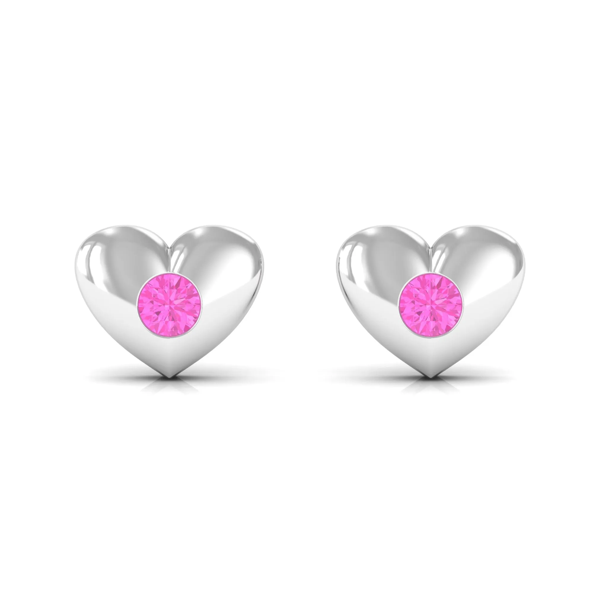 Pink Sapphire Heart Stud Earrings in Gypsy Setting