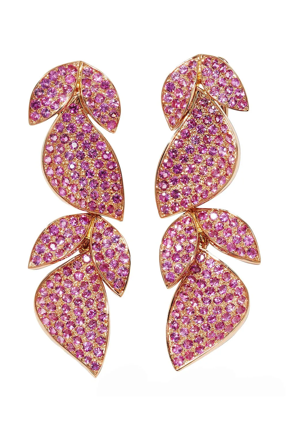 Pink Sapphire Leaf Earrings