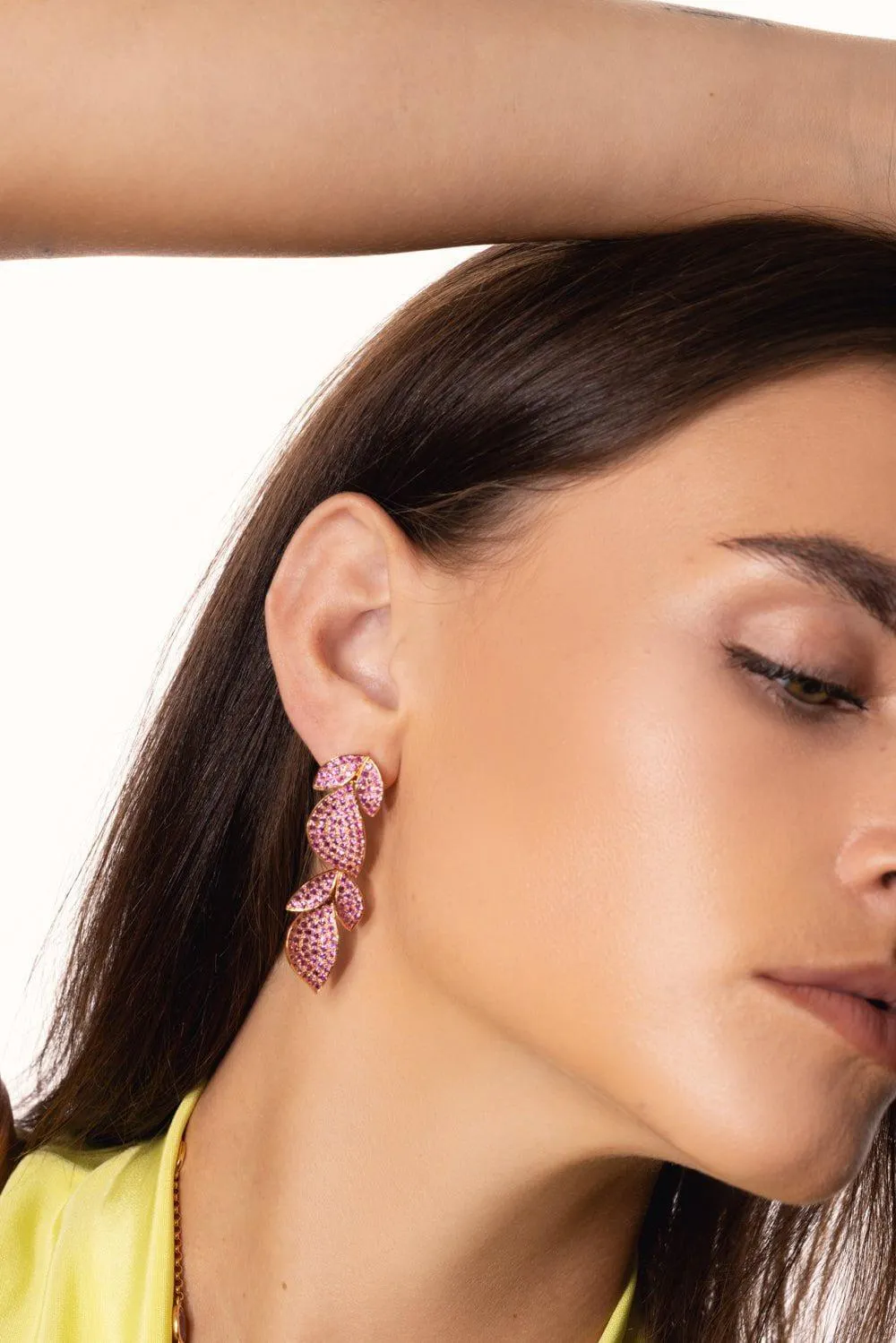 Pink Sapphire Leaf Earrings