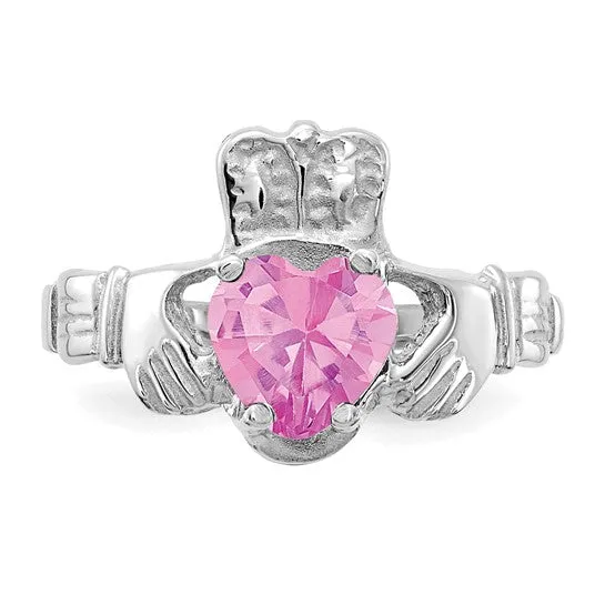 Pink Tourmaline Claddagh Ring - October