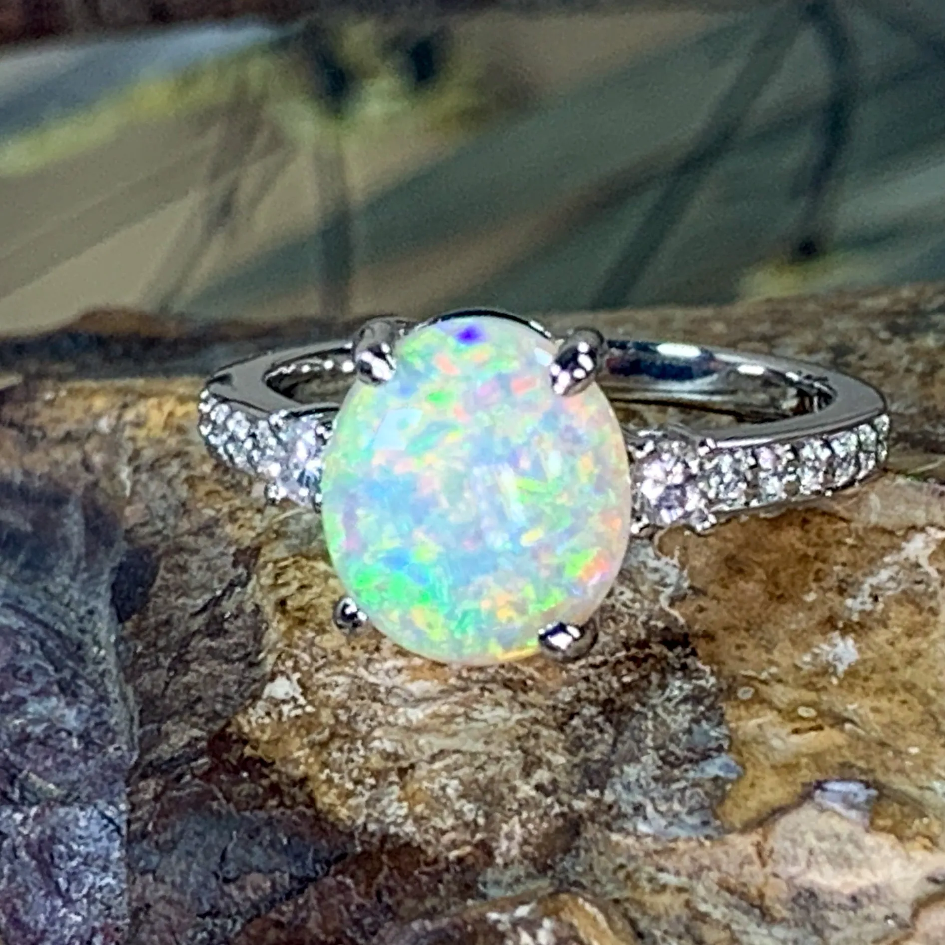 Platinum Black Crystal Opal 2.25ct and diamond ring