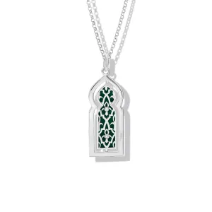 Porte Ouvrant Large Necklace Pendant Silver - Green Enamel & Diamond