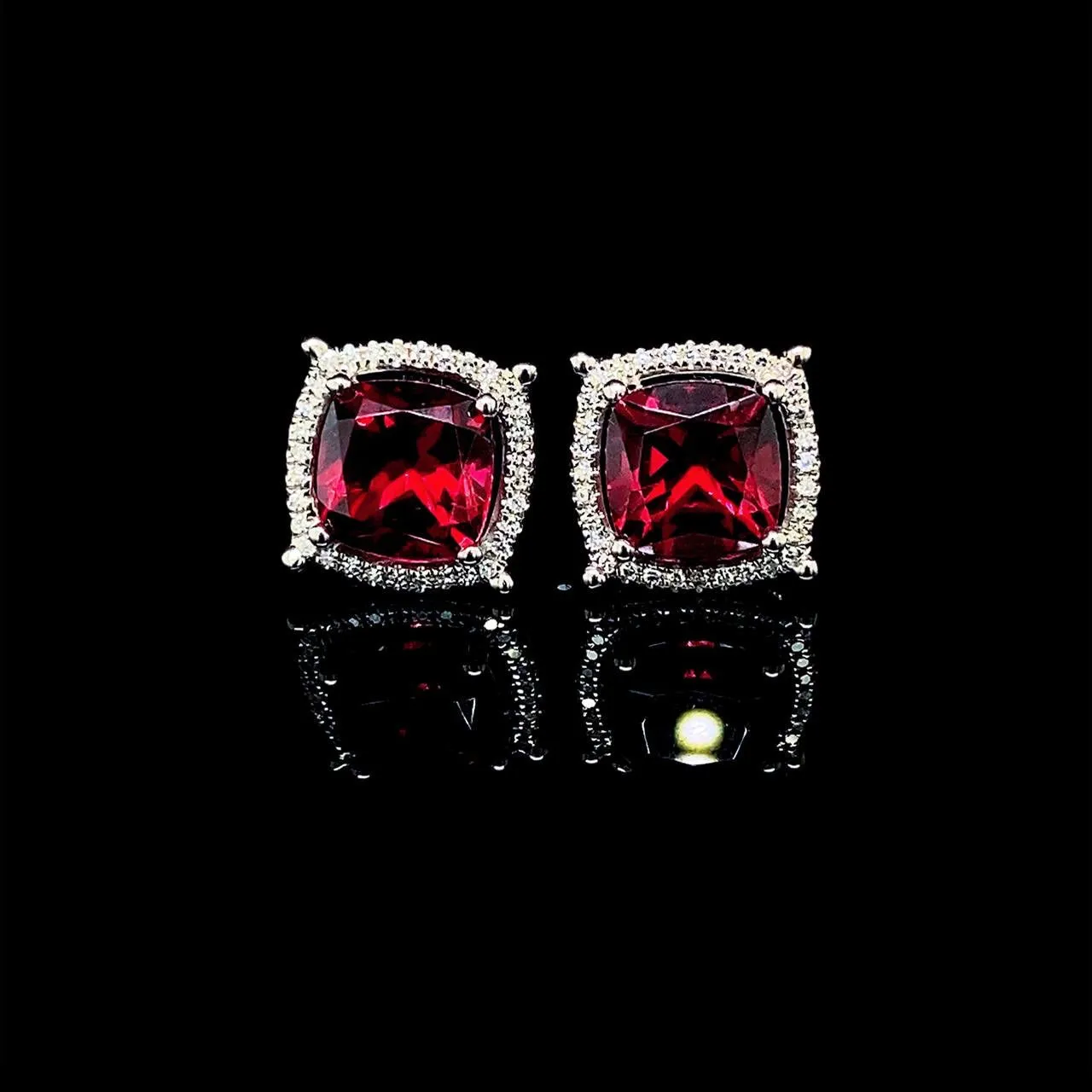 PREORDER | Cushion Red Ruby Gemstones Diamond Earrings 14kt