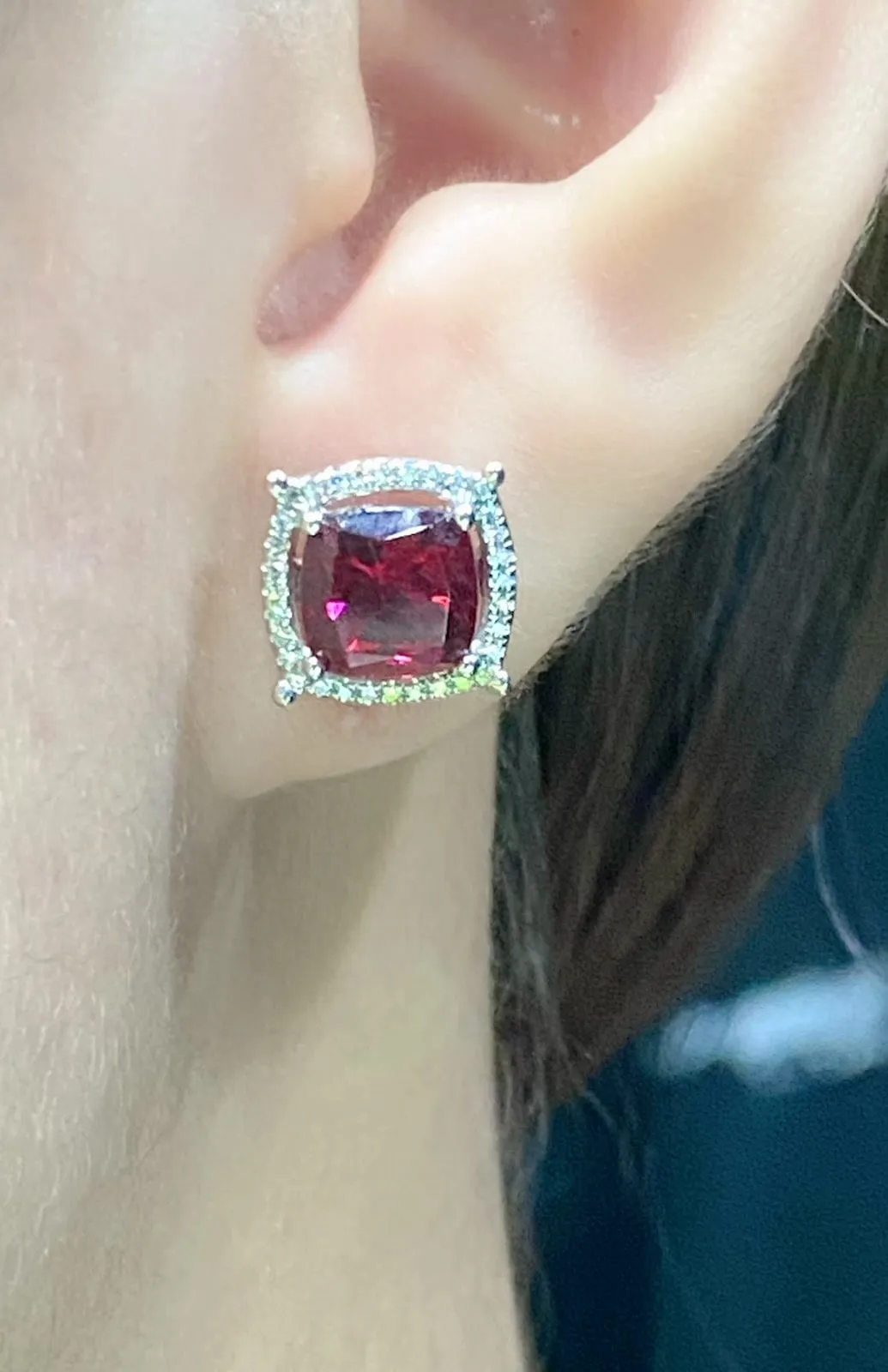 PREORDER | Cushion Red Ruby Gemstones Diamond Earrings 14kt