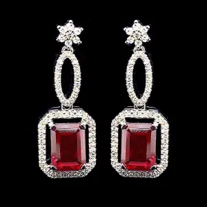 PREORDER | Infinity Red Ruby Emerald Dangling Gemstones Diamond Earrings 14kt