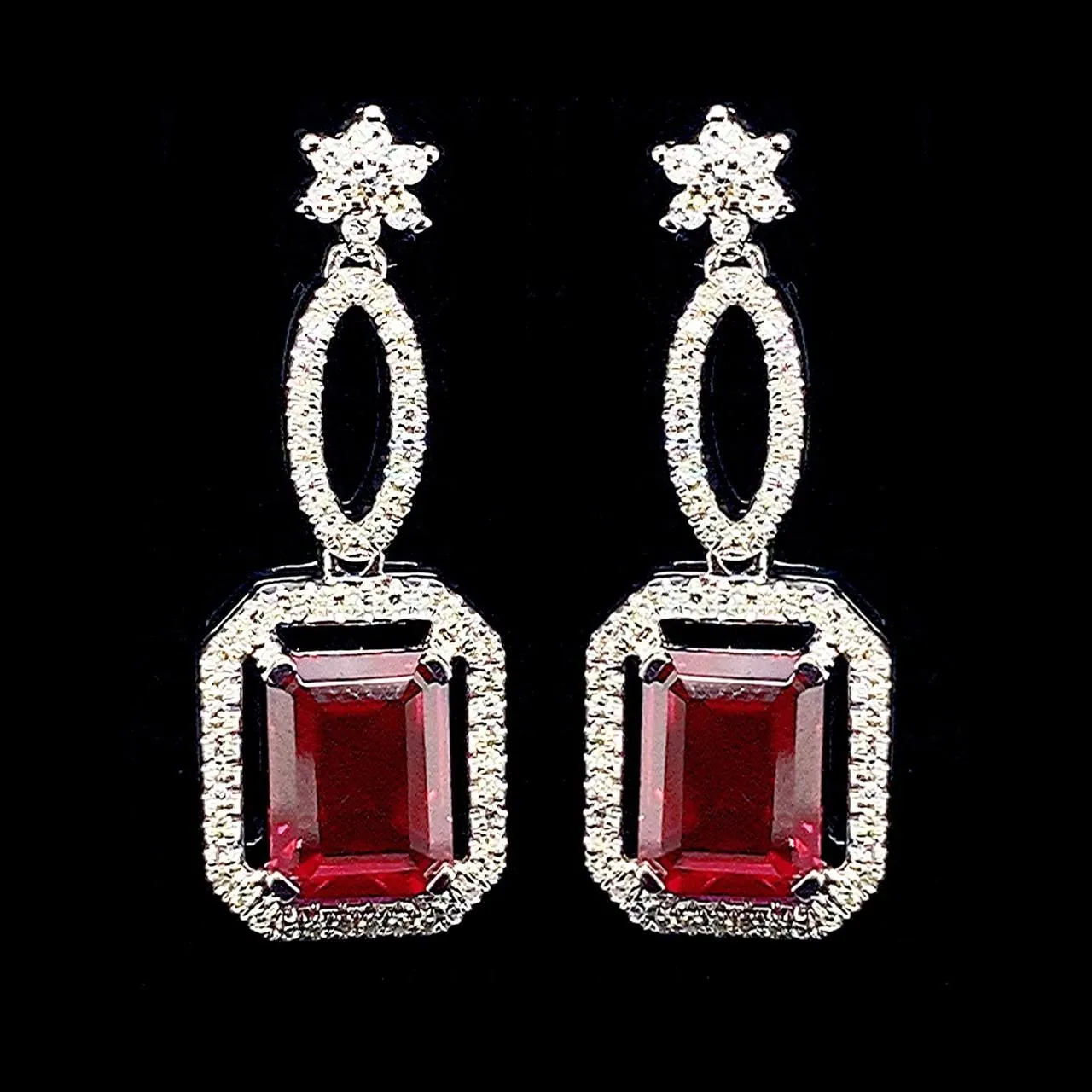 PREORDER | Infinity Red Ruby Emerald Dangling Gemstones Diamond Earrings 14kt