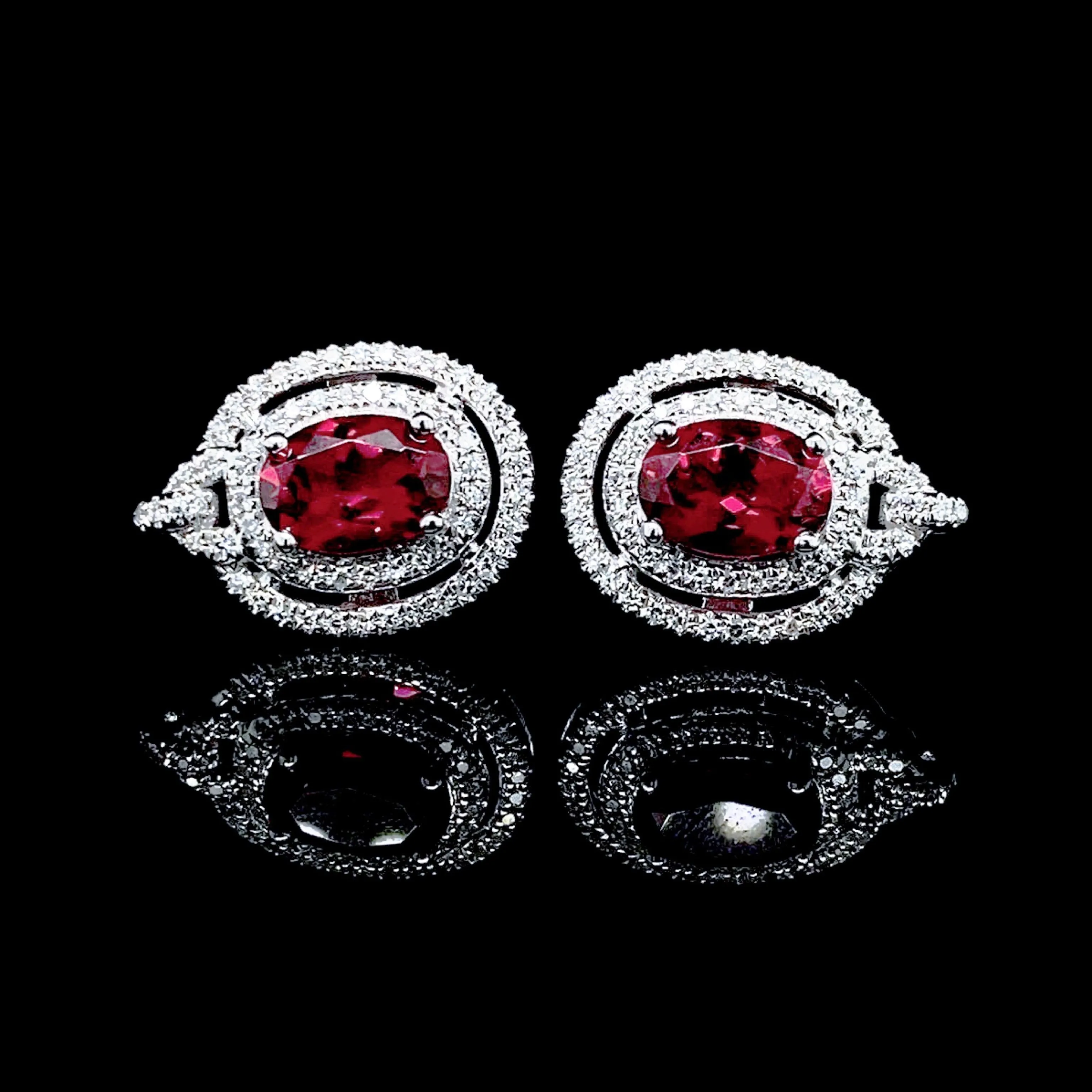 PREORDER | Oval Red Ruby Gemstones Diamond Earrings 14kt